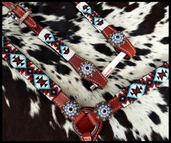 Showman Beaded Southwest Design 4 Piece Set - Black, White, Red and Teal #3